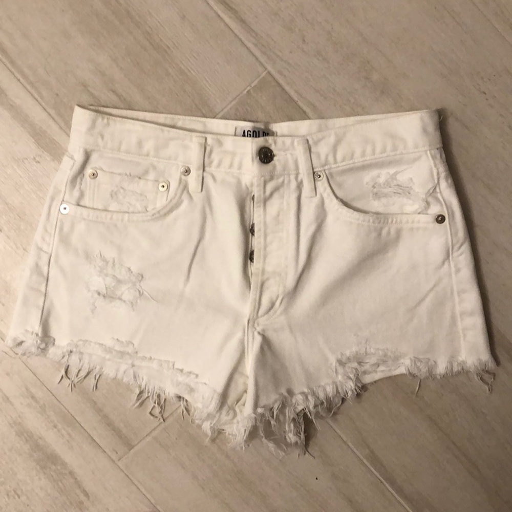 Agolde white frayed Jean shorts